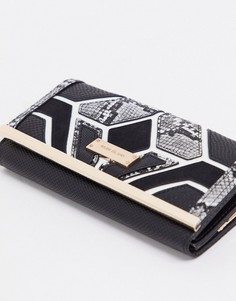 Черный кошелек с застежкой и змеиным рисунком River Island