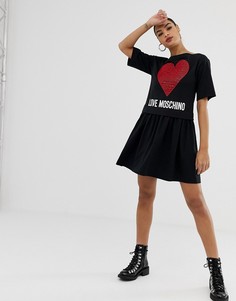 Двуслойное платье с узором в виде сердца Love Moschino-Черный