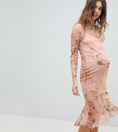 Сетчатое платье с длинными рукавами и баской Hope & Ivy Maternity-Мульти