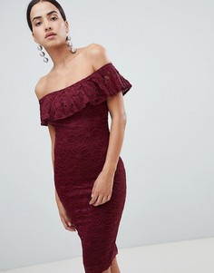 Кружевное платье миди с оборкой AX Paris-Красный