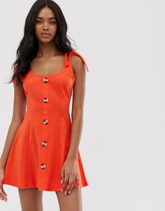 Красный меланжевый сарафан мини на пуговицах с завязками на плечах ASOS DESIGN