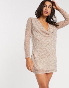 Розовое платье мини с искусственным жемчугом ASOS DESIGN-Розовый
