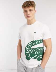 Белая хлопковая футболка с большим логотипом Lacoste-Белый