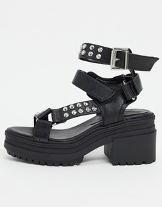 Черные сандалии на среднем каблуке с заклепками ASOS DESIGN-Черный