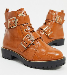Светло-коричневые походные ботинки на шнуровке для широкой стопы ASOS DESIGN-Светло-коричневый