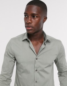 Шалфейно-зеленая рубашка с длинными рукавами Topman-Зеленый