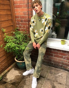 Свитер хаки в стиле oversized с цветочным рисунком ASOS DESIGN-Зеленый