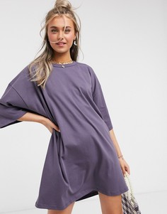 Серое свободное платье-футболка ASOS DESIGN-Серый