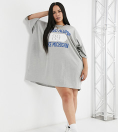 Серое платье-футболка в стиле oversized от ASOS DESIGN Curve-Серый