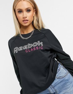 Черный короткий свитшот с логотипом Reebok