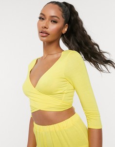 Трикотажный короткий пижамный топ желтого цвета с запахом ASOS DESIGN mix & match-Желтый