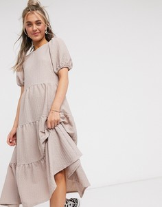 Свободное фактурное платье миди в стиле oversized ASOS DESIGN-Коричневый