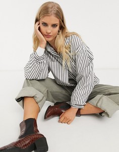 Oversized-рубашка в тонкую полоску Bershka-Белый