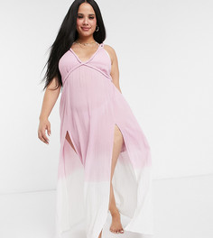 Розовое пляжное платье макси с эффектом омбре ASOS DESIGN curve-Розовый
