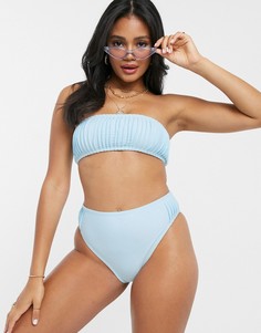 Синий плиссированный бикини топ-бандо Missguided