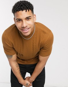 Поло табачного цвета с высоким воротом Burton Menswear-Коричневый