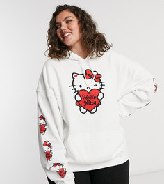 Худи в стиле oversized с принтом на груди и рукавах New Girl Order Curve x Hello Kitty-Белый