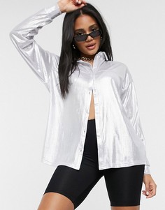 Серебристая рубашка в стиле oversized ASOS DESIGN-Серебряный