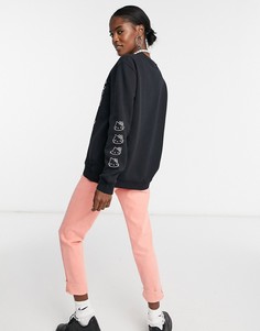 Свитшот oversized с контрастным принтом New Girl Order x Hello Kitty-Черный