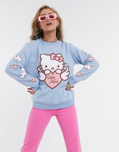 Голубой свободный свитшот с принтом New Girl Order x Hello Kitty-Синий
