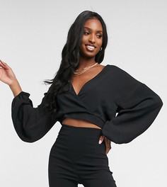 Черный фактурный топ с рукавами "летучая мышь" ASOS DESIGN Tall
