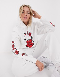 Oversized-худи с принтом на рукавах и груди New Girl Order x Hello Kitty-Белый