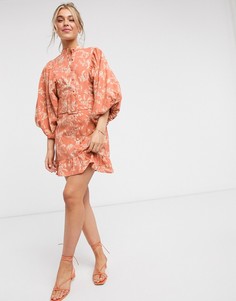 Хлопковое платье мини на пуговицах с цветочным принтом и поясом ASOS DESIGN-Мульти