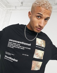 Черная трикотажная oversized-футболка с надписью и принтом ASOS DESIGN-Черный