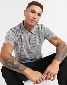 Серое поло в клетку с молнией Jack & Jones Premium-Серый