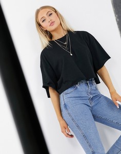 Черная свободная футболка с необработанным краем ASOS DESIGN-Черный