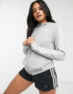 Серый худи на молнии с 3 полосками adidas training