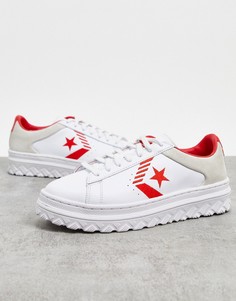 Бело-кремово-красные кожаные кеды на платформе Converse Pro Rivals-Белый