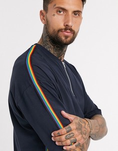 Свободная футболка с отделкой кантом и короткой молнией ASOS DESIGN-Темно-синий