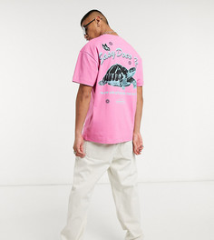 Розовая футболка в стиле oversized с принтом "easy does it" Crooked Tongues-Розовый