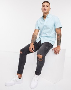 Бирюзовая оксфордская рубашка с пальмовым принтом Burton Menswear-Синий
