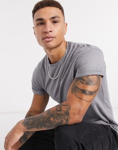 Серая футболка с отворотами на рукавах Topman-Серый