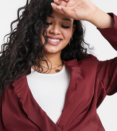 Пиджак винного цвета с оборками Simply Be-Красный