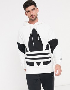Худи белого цвета с большим логотипом-трилистником adidas Originals-Белый