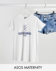 Серая меланжевая футболка с принтом "NYC Аthletics Сlub" ASOS DESIGN Maternity-Серый