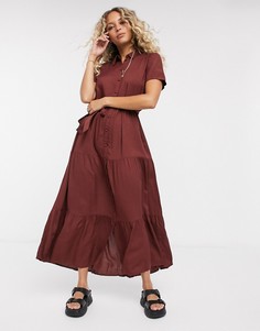 Коричневое платье-рубашка мидакси Vero Moda-Коричневый