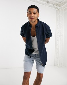 Темно-синяя рубашка с короткими рукавами Jack & Jones-Темно-синий