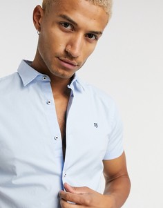 Голубая рубашка с короткими рукавами и логотипом Jack & Jones-Синий