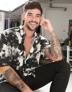 Черная рубашка с отложным воротником и абстрактным принтом Topman-Черный