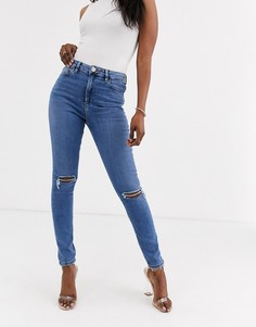 Рваные джинсы скинни с завышенной талией ASOS DESIGN Ridley-Синий