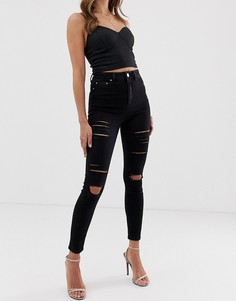Черные рваные джинсы скинни с завышенной талией ASOS DESIGN-Черный