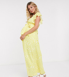 Платье макси лимонного цвета Twisted Wunder Maternity-Желтый