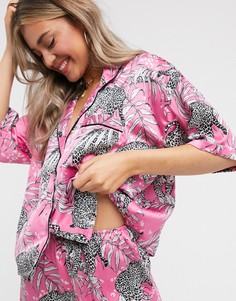 Атласная пижама с шортами и принтом ASOS DESIGN-Розовый