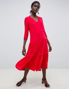 Повседневное платье макси из жатой ткани на пуговицах ASOS DESIGN-Красный