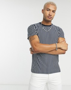 Футболка в белую и темно-синюю горизонтальную полоску Topman-Темно-синий