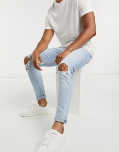 Голубые джинсы скинни с рваными коленями ASOS DESIGN-Синий